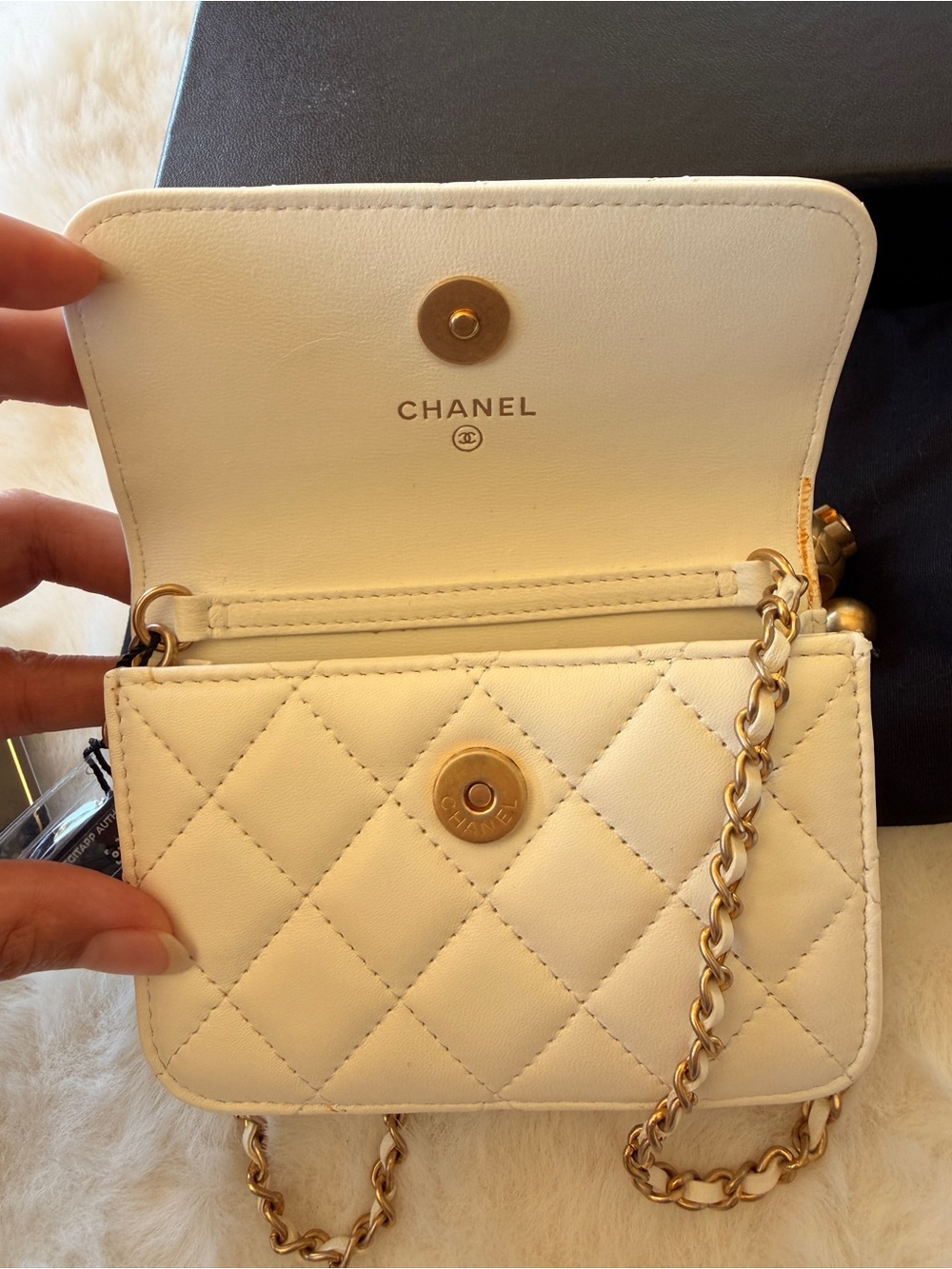 CHANEL White Quilted CC Ball Clutch on Chain Mini Belt Bag - Picture 7 of 16